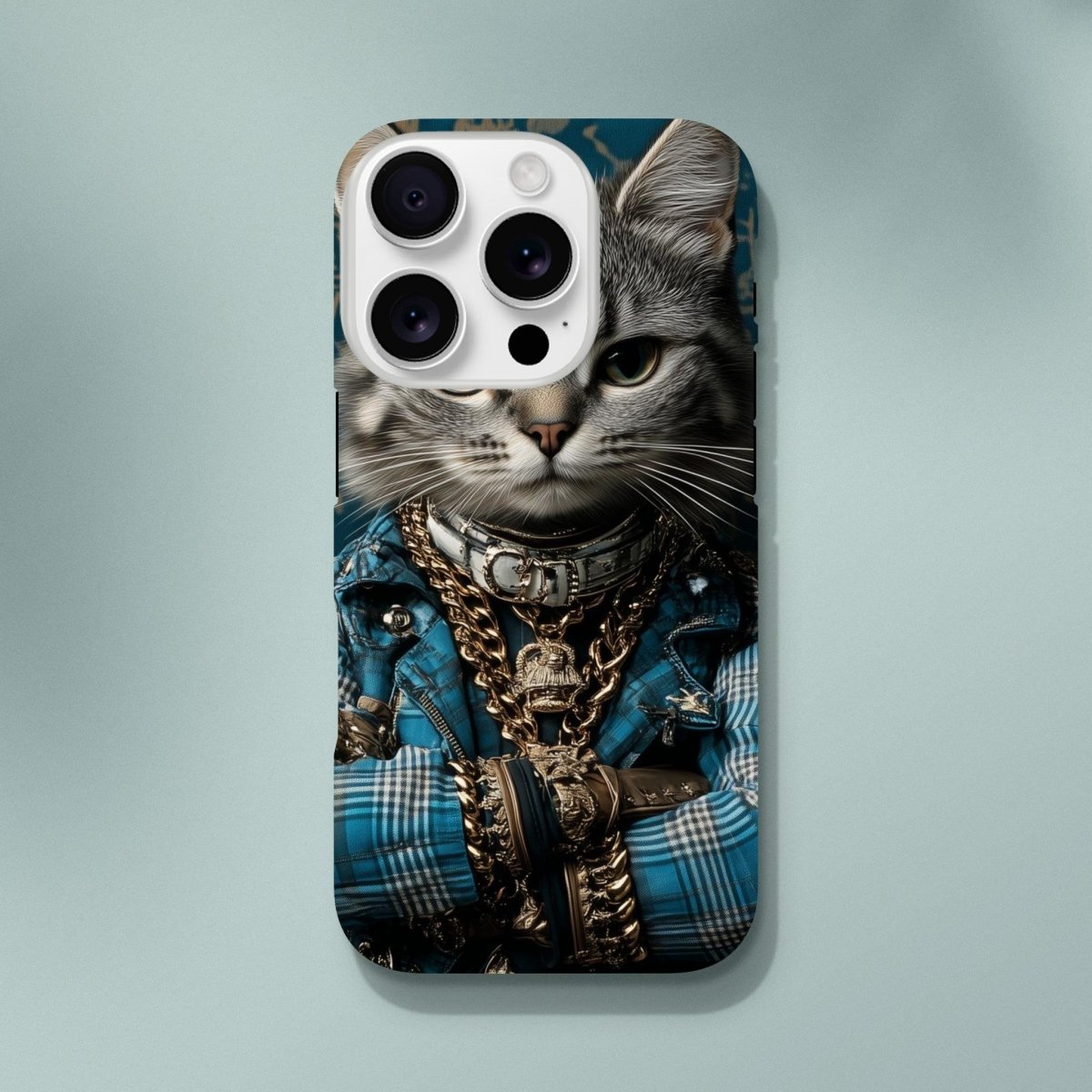 Cool Cat in Plaid & Gold iPhone Tough Case - ROMAG Store