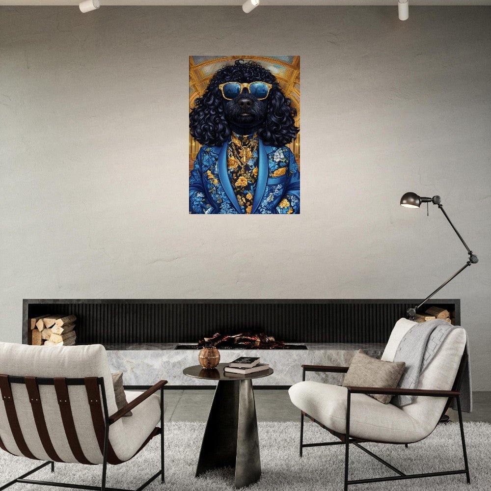 Dapper Dog in Blue Floral Suit Canvas Art - ROMAG Store
