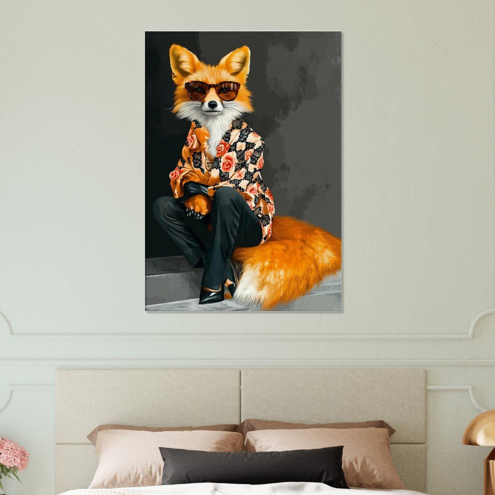 Chic Fox in Floral Shirt Canvas Art - ROMAG Store