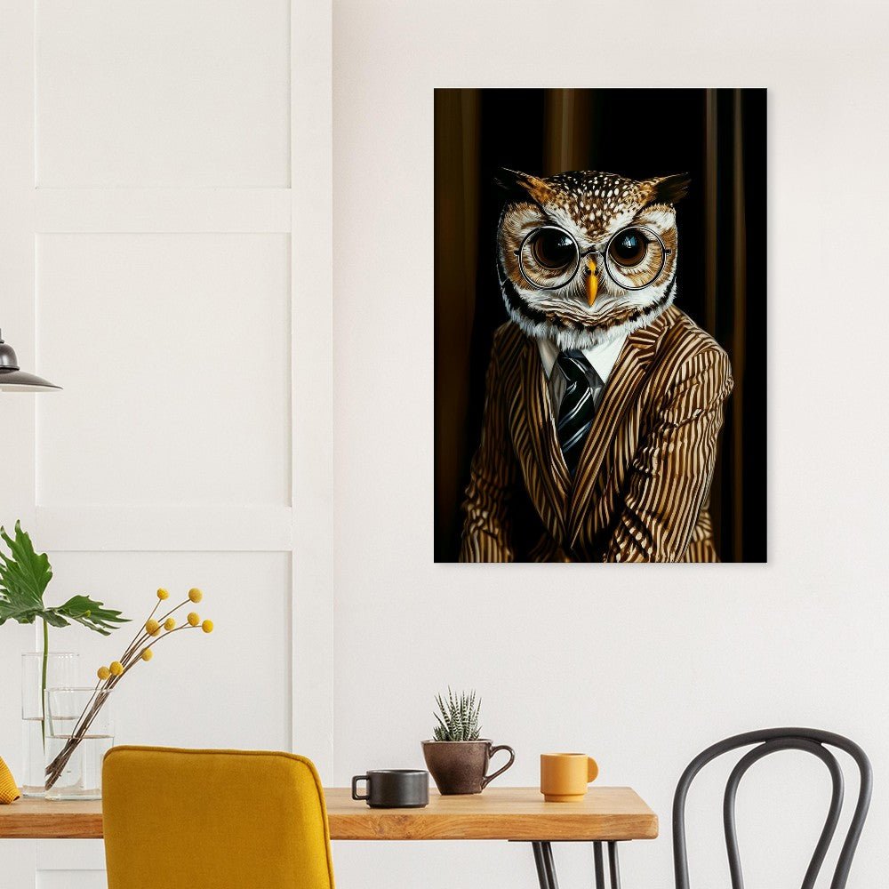 Owl in Pinstripe Suit Canvas - ROMAG Store