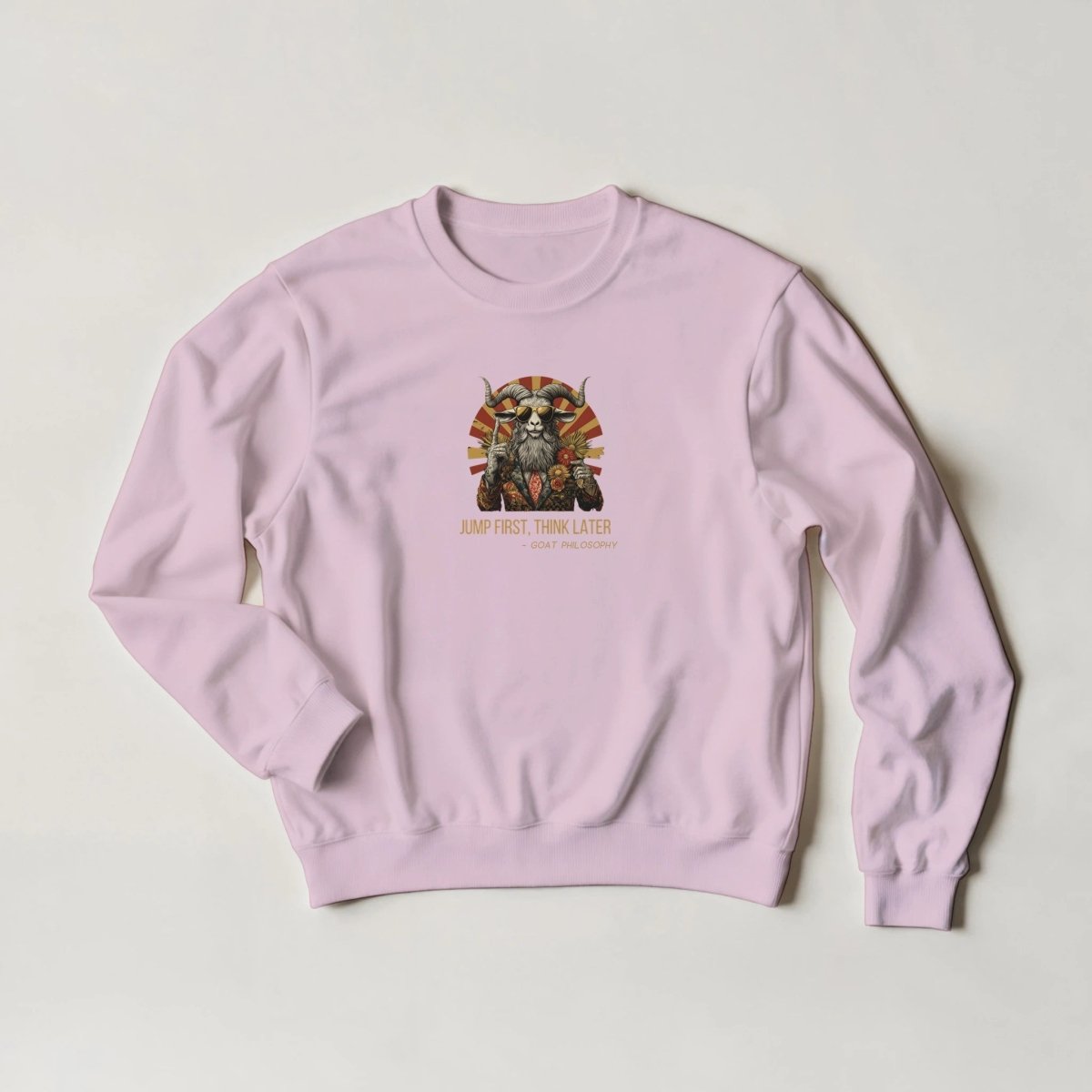 GOAT Philosophy Sweatshirt – Bold Streetwear Graphic with Gold - Tone Shades - ROMAG Store