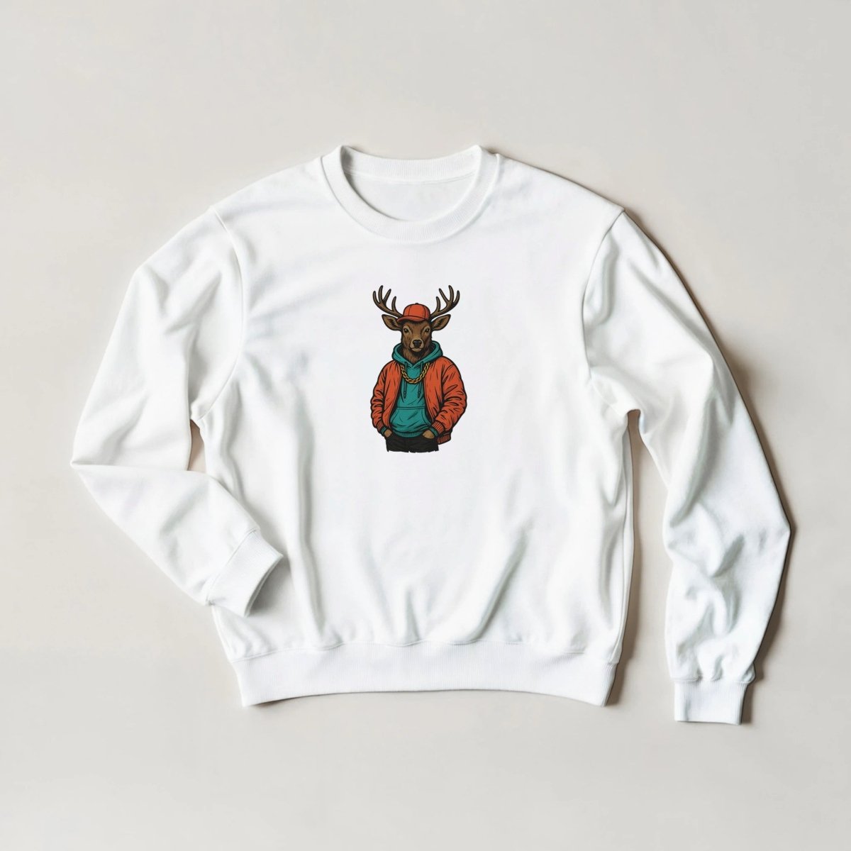 Urban Deer Hoodie – Bold Streetwear Graphic with Gold Chain Detail - ROMAG Store