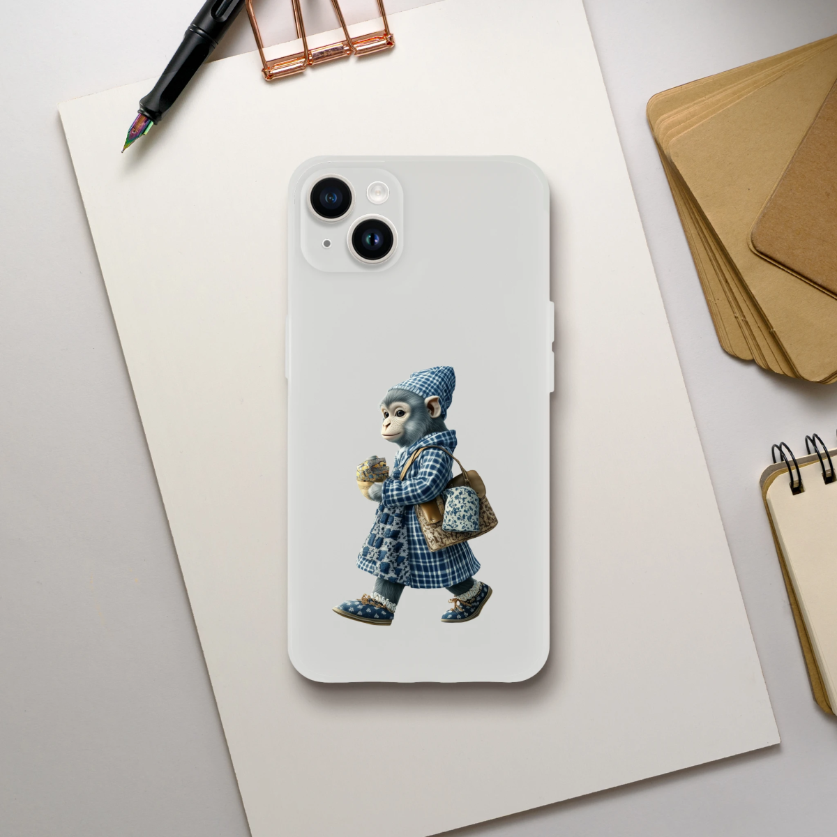 Chic Monkey in Plaid iPhone Flexi Case - ROMAG Store