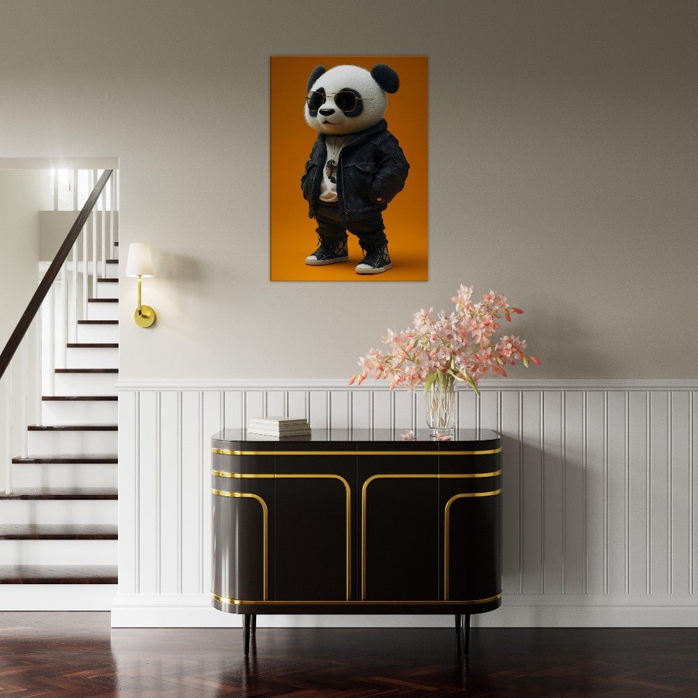 Cool Panda in Leather Jacket Canvas - ROMAG Store