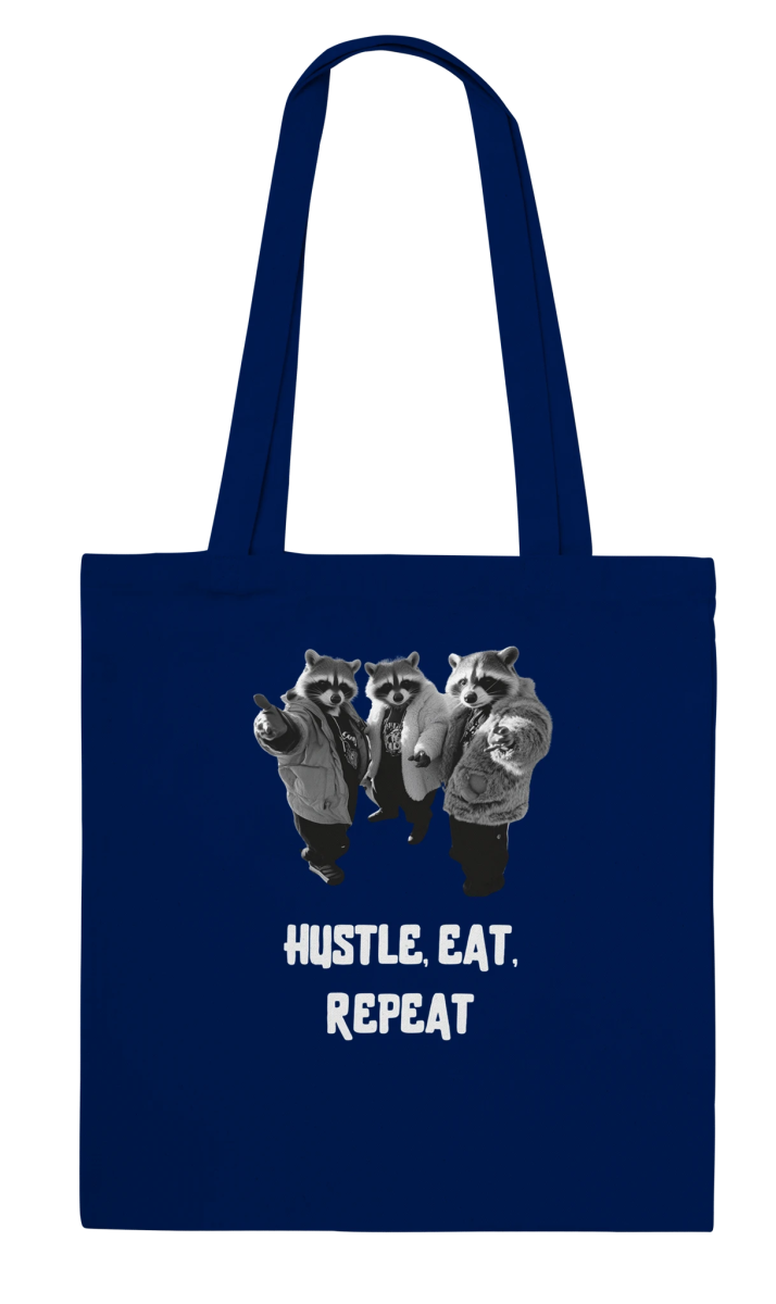 Hustle, Eat, Repeat - Raccoon Crew Tote Bag - ROMAG Store