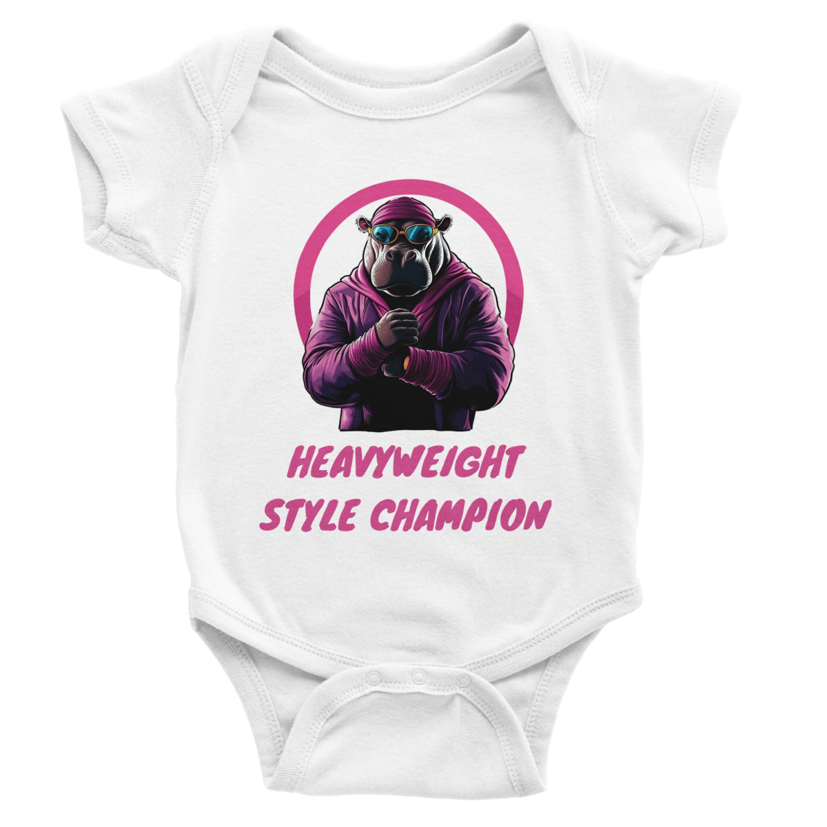 Heavyweight Style Champion Hippo Baby Short Sleeve Bodysuit - ROMAG Store