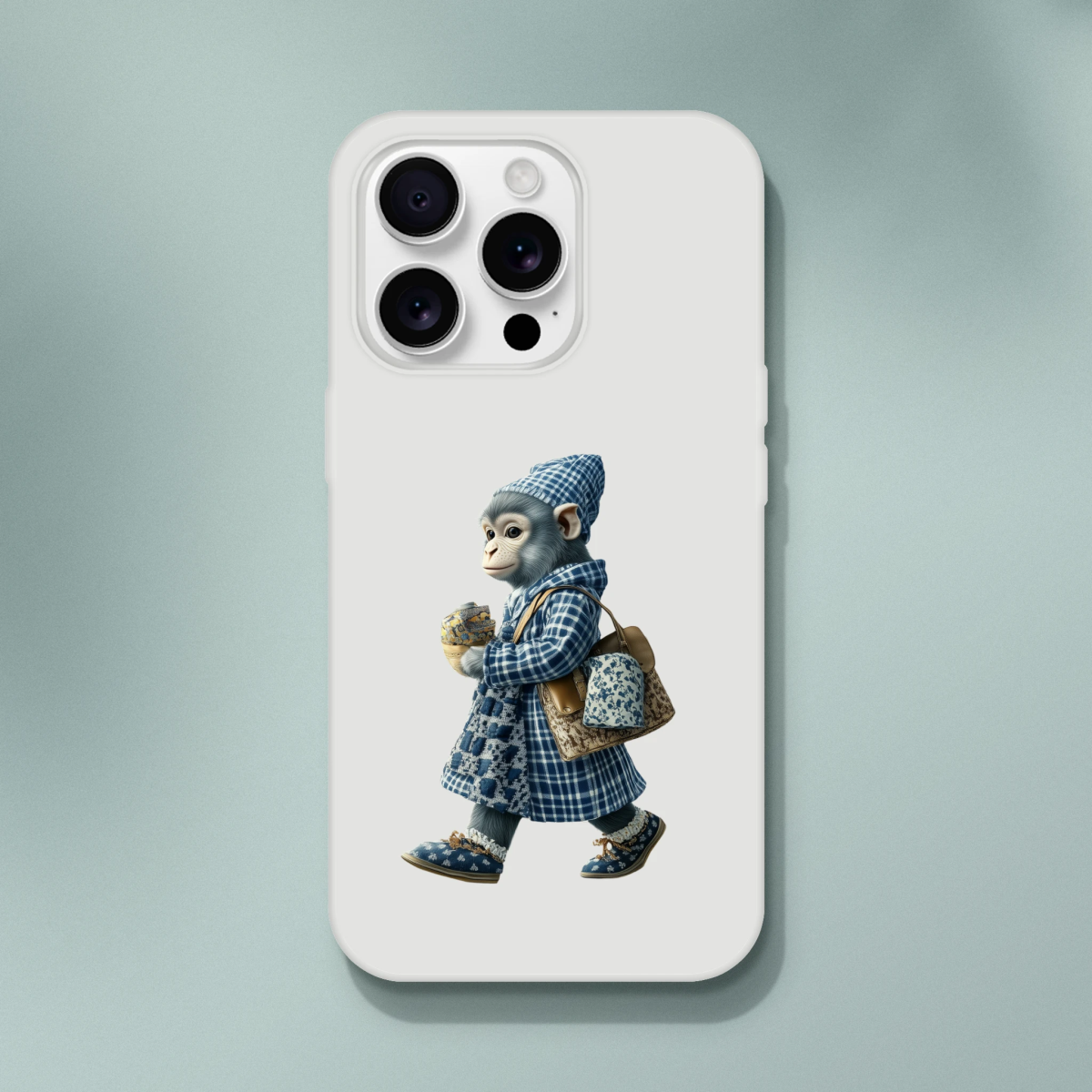 Chic Monkey in Plaid iPhone Flexi Case - ROMAG Store