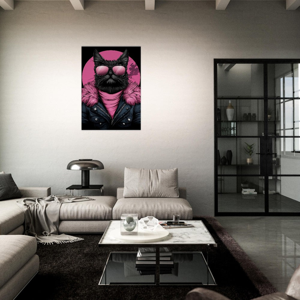 Rebel Cat in Pink Fur Canvas Art - ROMAG Store