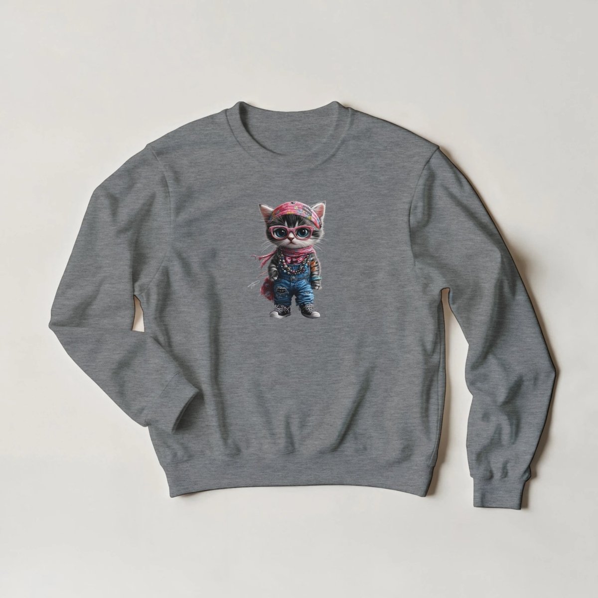 Cool Cat Sweatshirt – Streetwear Graphic | Unique Feline Fashion in 6 Colors - ROMAG Store
