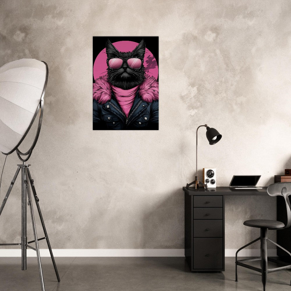 Rebel Cat in Pink Fur Canvas Art - ROMAG Store