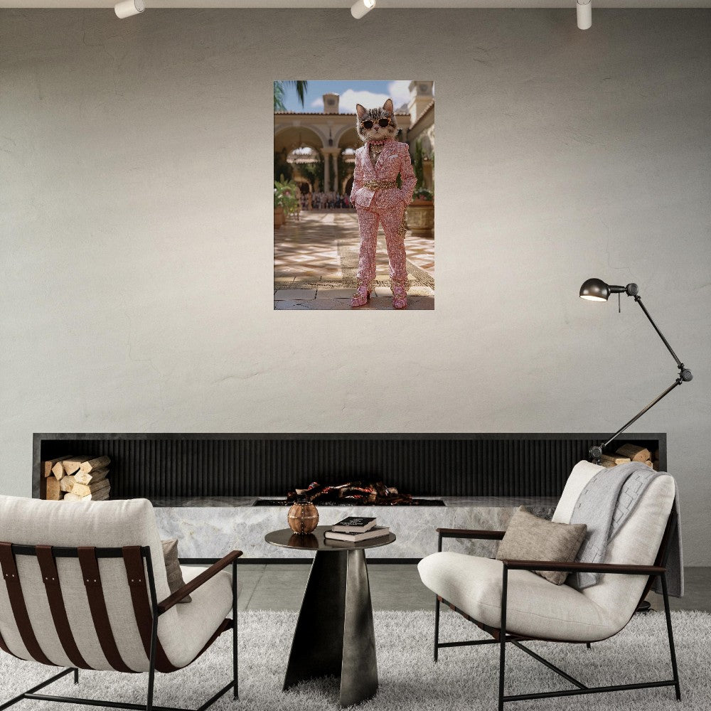 Luxury Cat in Pink Suit Canvas - ROMAG Store