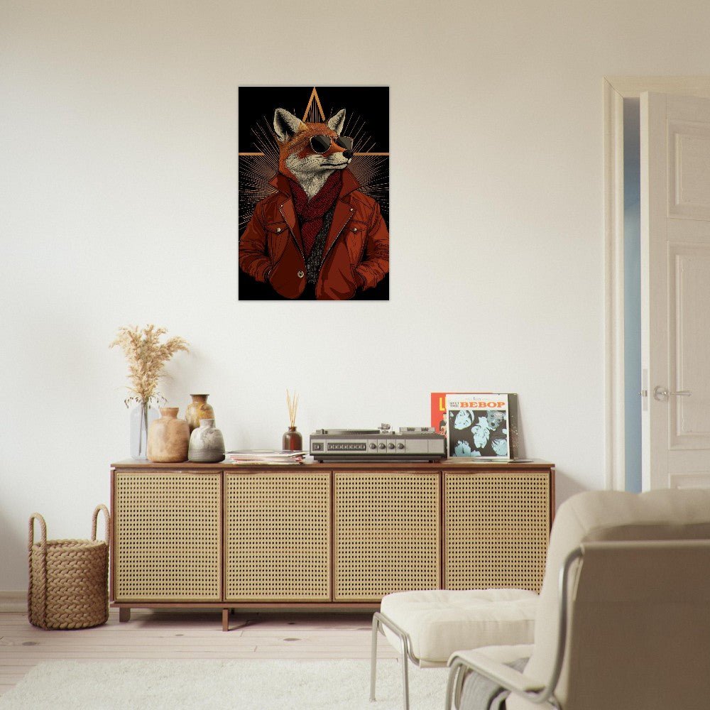 Chic Fox in Leather Jacket Canvas Print - ROMAG Store