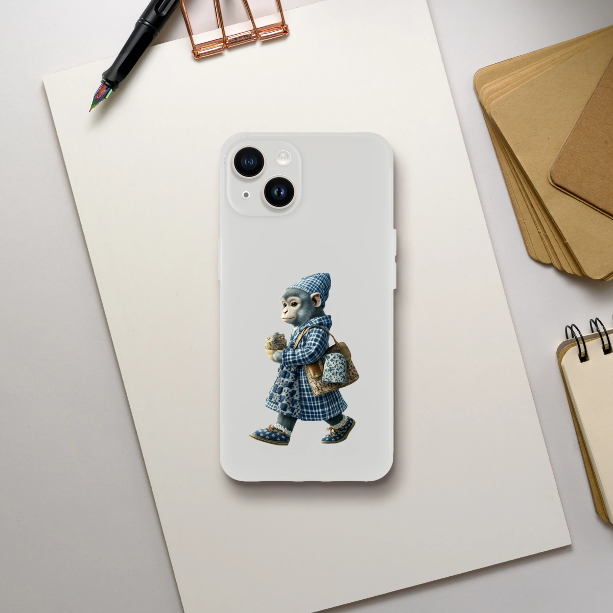 Chic Monkey in Plaid iPhone Flexi Case - ROMAG Store