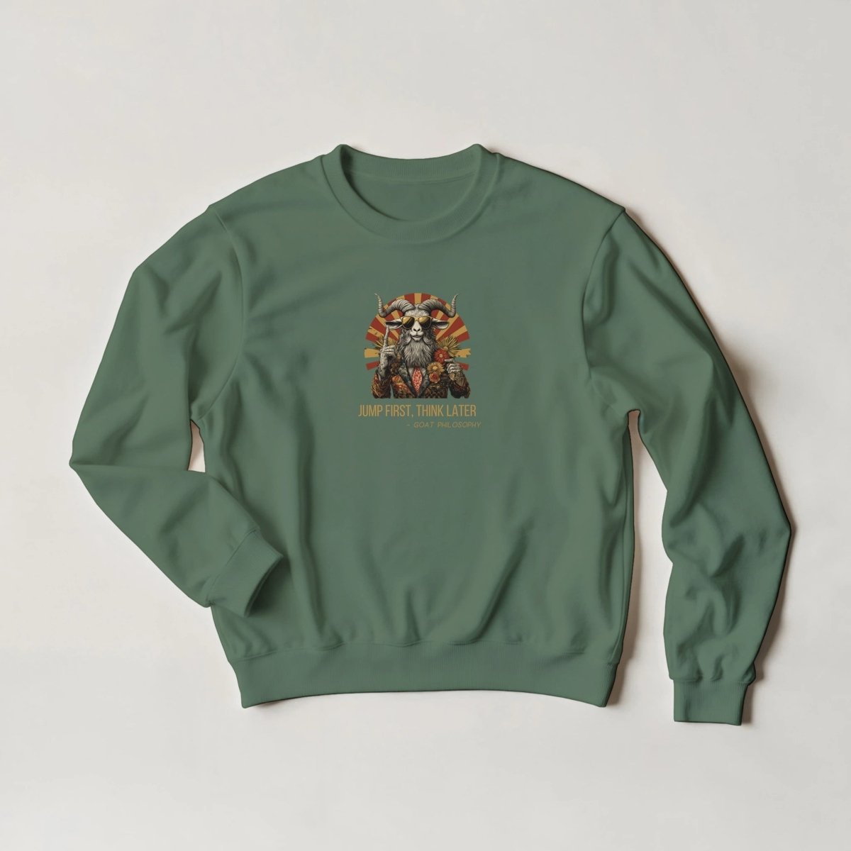 GOAT Philosophy Sweatshirt – Bold Streetwear Graphic with Gold - Tone Shades - ROMAG Store