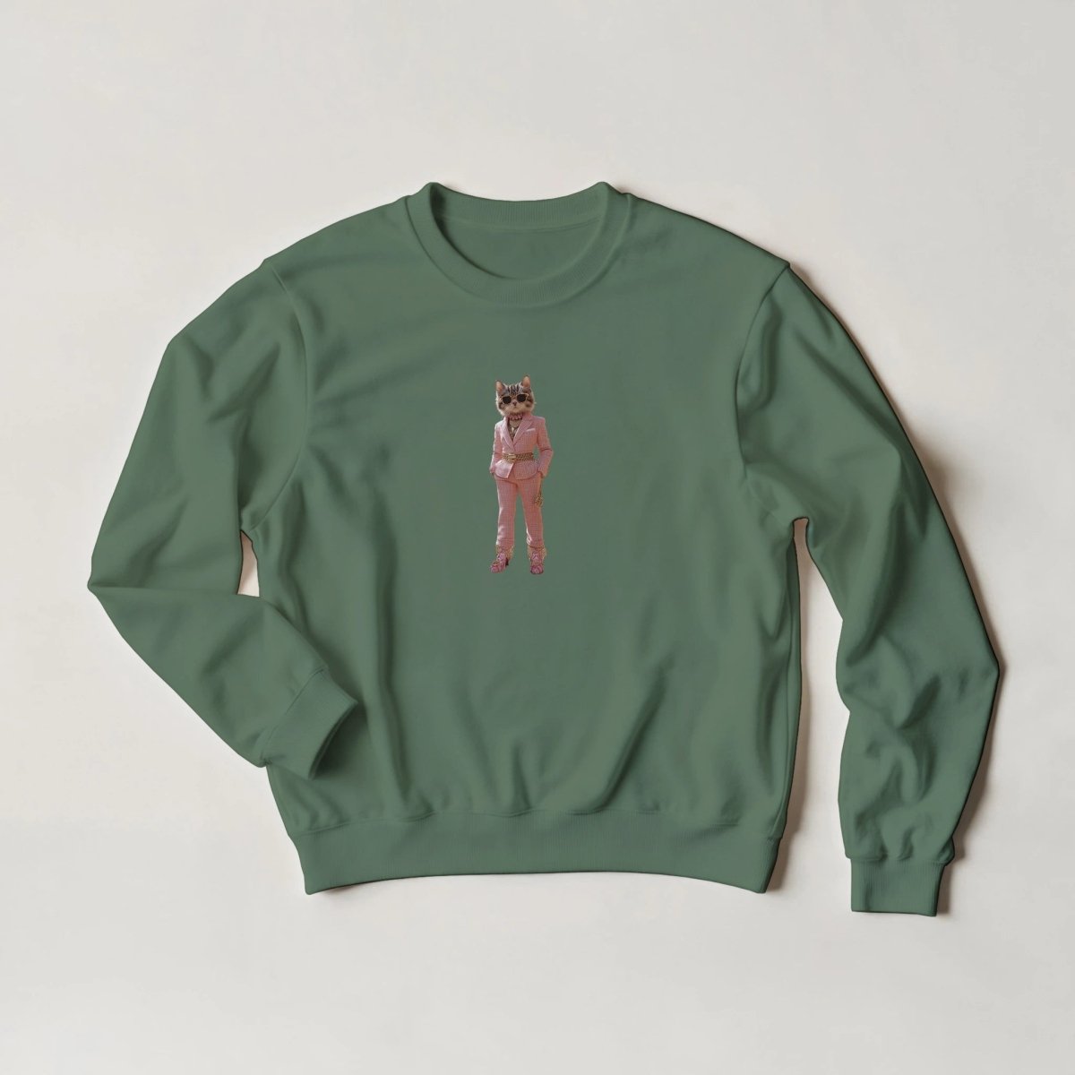 Sassy Feline Sweatshirt – Chic Pink Suit & Shades Streetwear Graphic - ROMAG Store