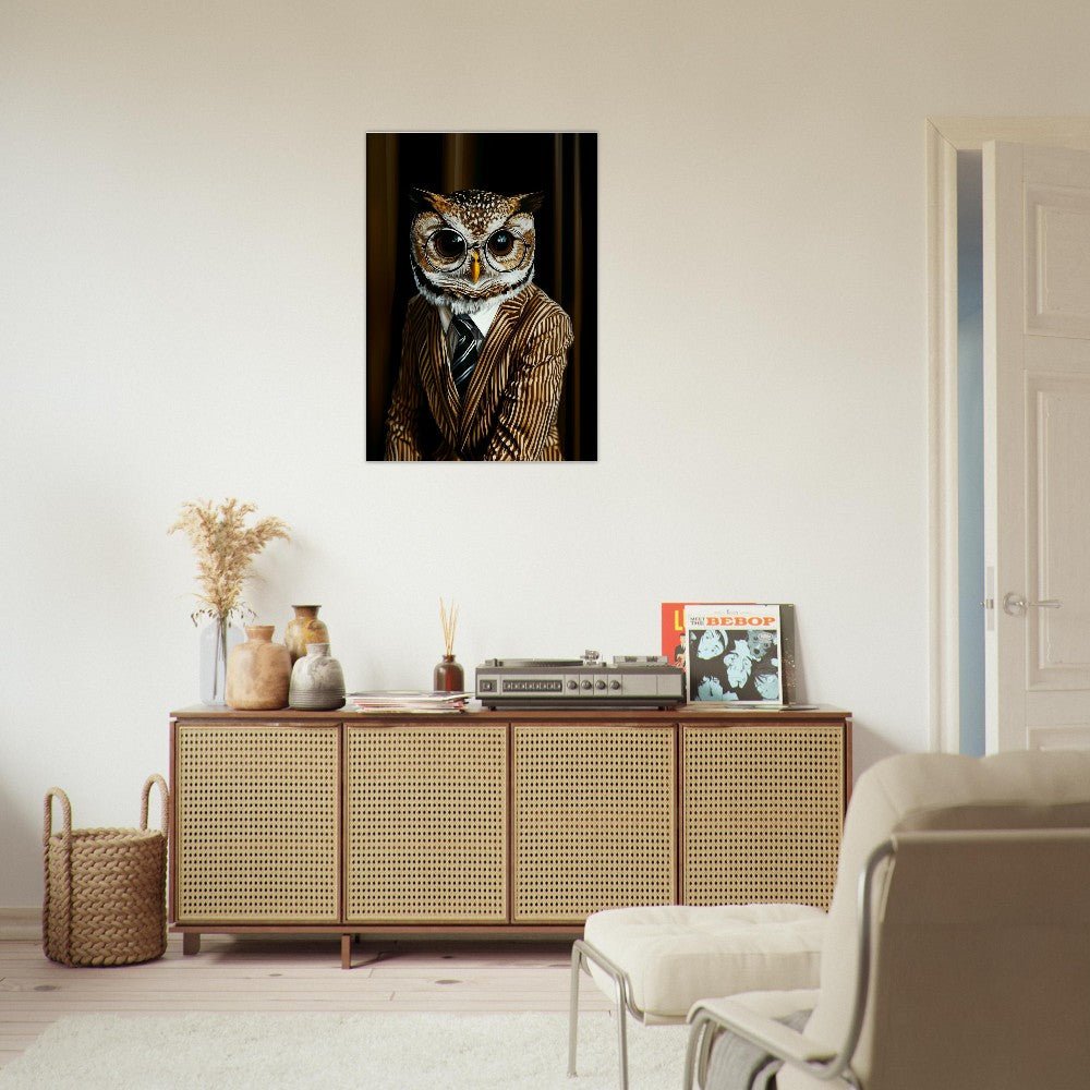 Owl in Pinstripe Suit Canvas - ROMAG Store