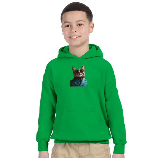 Chic Cat in Teal Suit Kids Hoodie - ROMAG Store