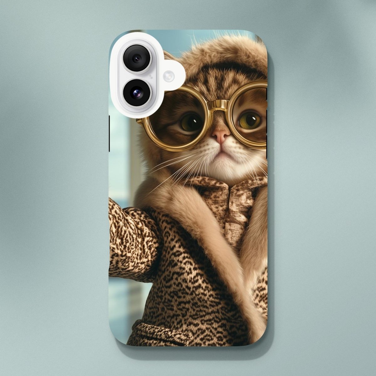 Chic Cat in Leopard Print Fur Coat iPhone Tough Case - ROMAG Store