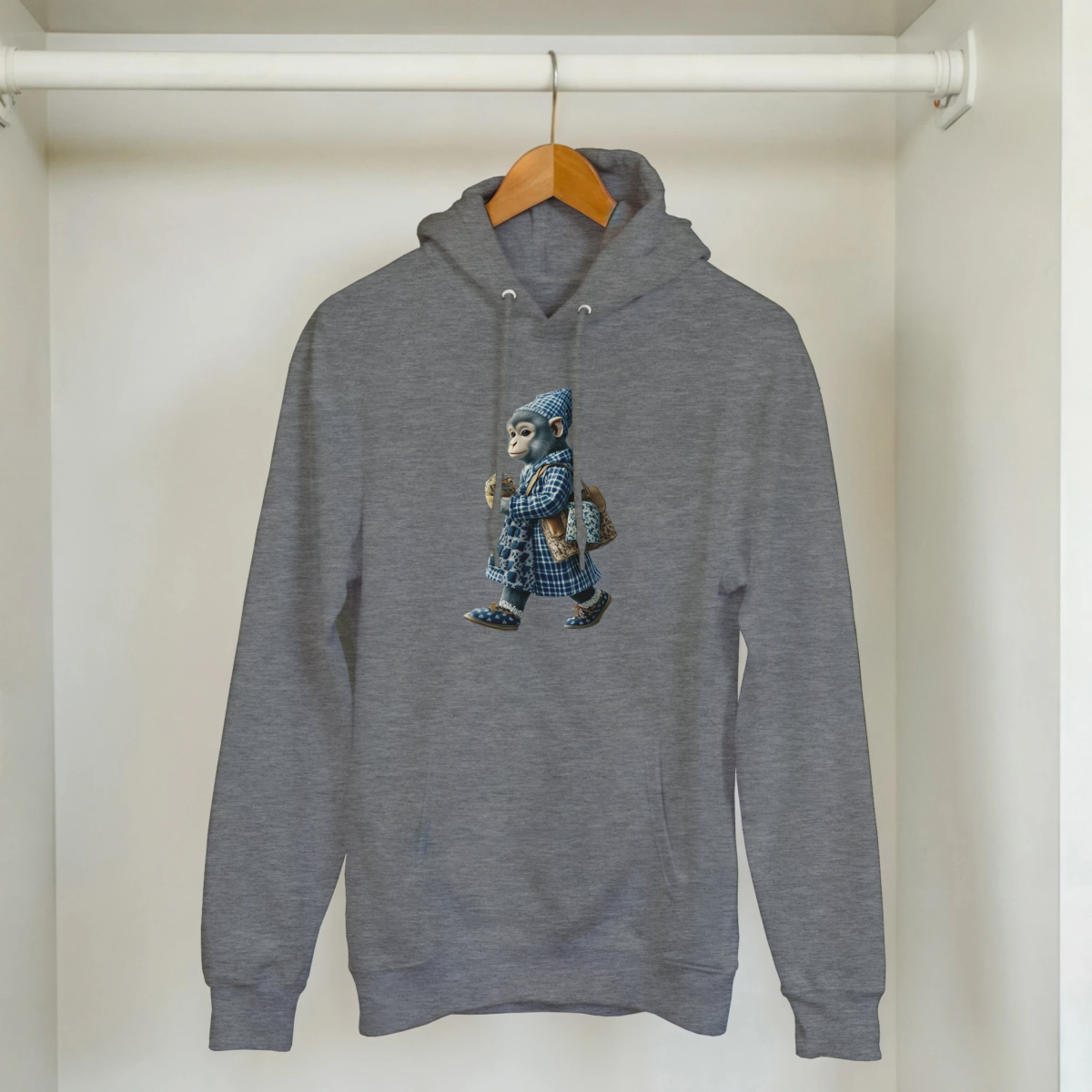 Chic Plaid Monkey Hoodie - ROMAG Store