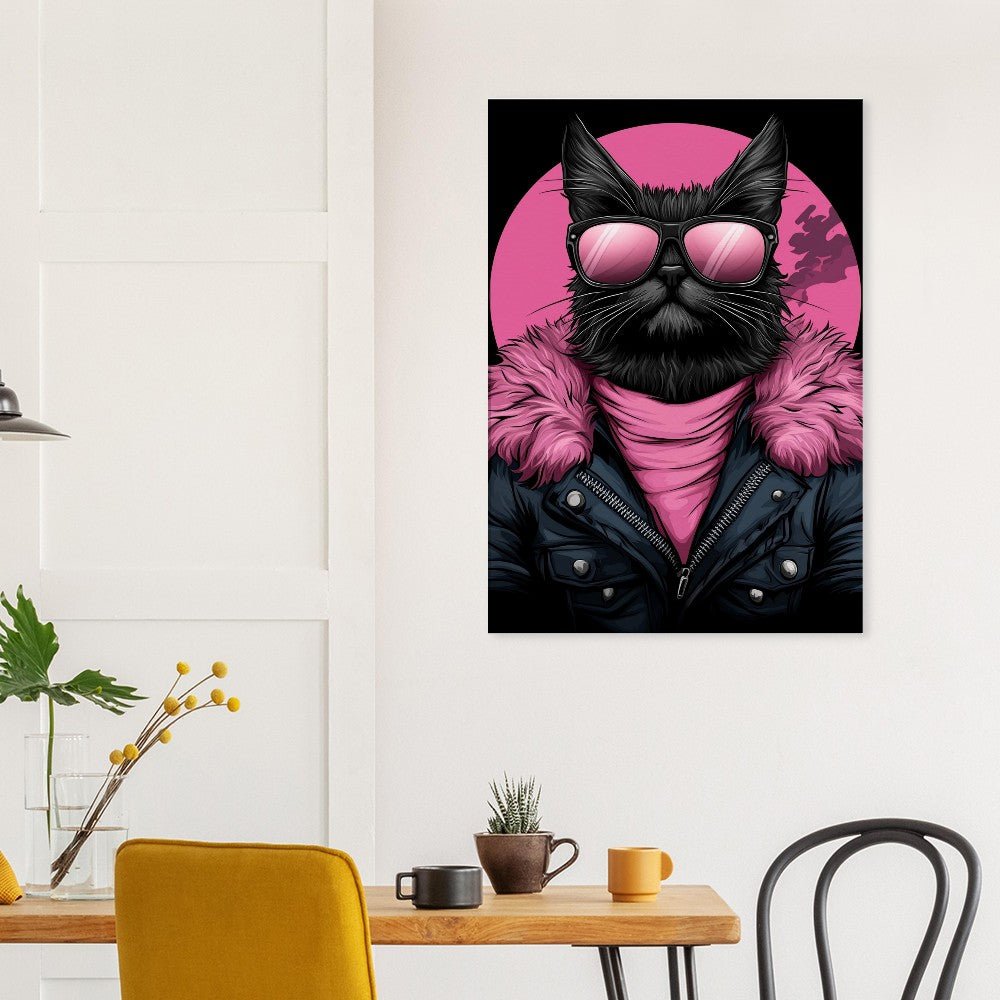 Rebel Cat in Pink Fur Canvas Art - ROMAG Store