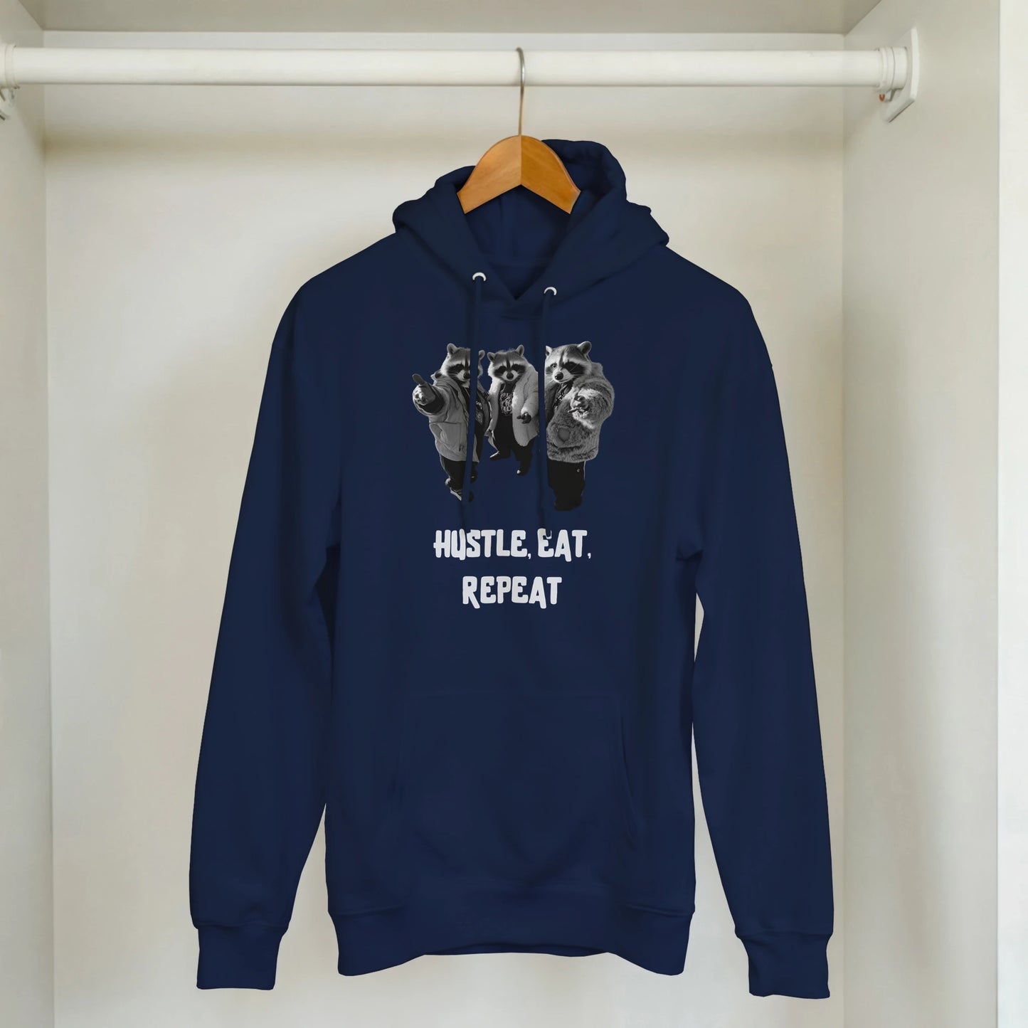 Hustle, Eat, Repeat Raccoon Hoodie - ROMAG Store