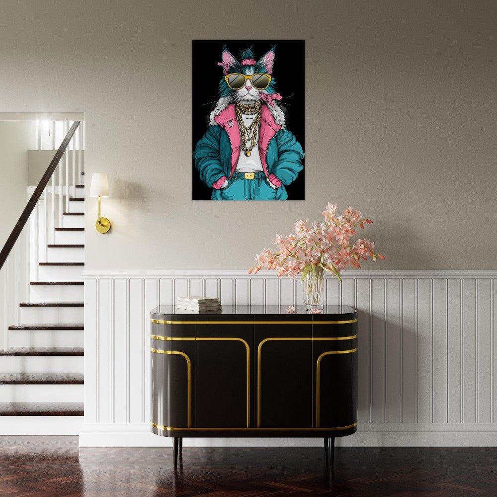 Cool Cat in Teal & Pink Canvas Art - ROMAG Store