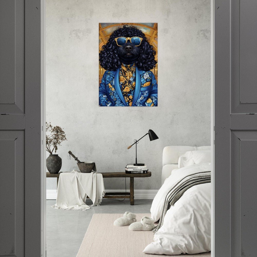 Dapper Dog in Blue Floral Suit Canvas Art - ROMAG Store