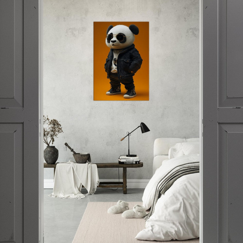 Cool Panda in Leather Jacket Canvas - ROMAG Store