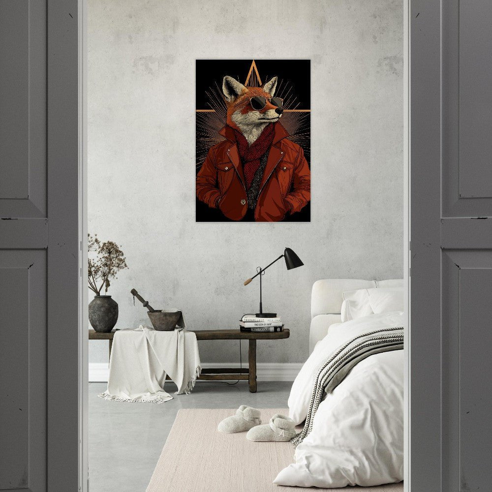 Chic Fox in Leather Jacket Canvas Print - ROMAG Store