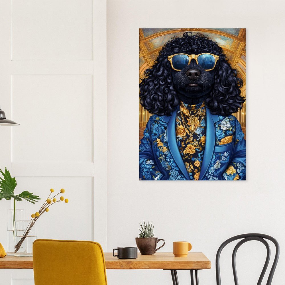 Dapper Dog in Blue Floral Suit Canvas Art - ROMAG Store
