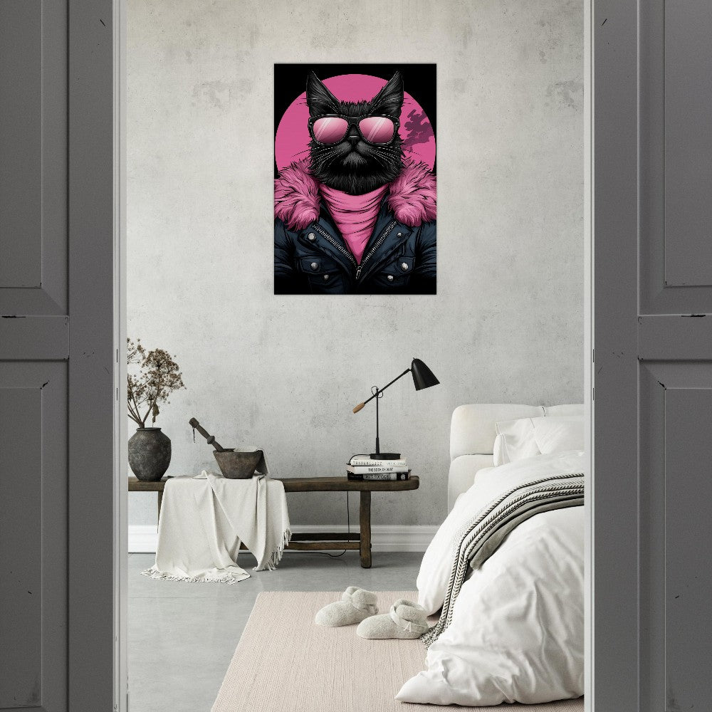 Rebel Cat in Pink Fur Canvas Art - ROMAG Store