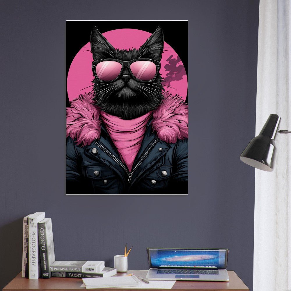 Rebel Cat in Pink Fur Canvas Art - ROMAG Store