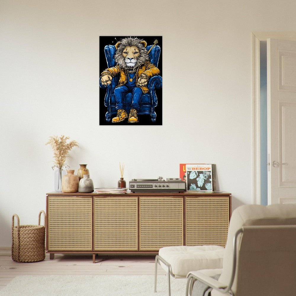 Royal Lion in Blue & Gold Canvas Art - ROMAG Store