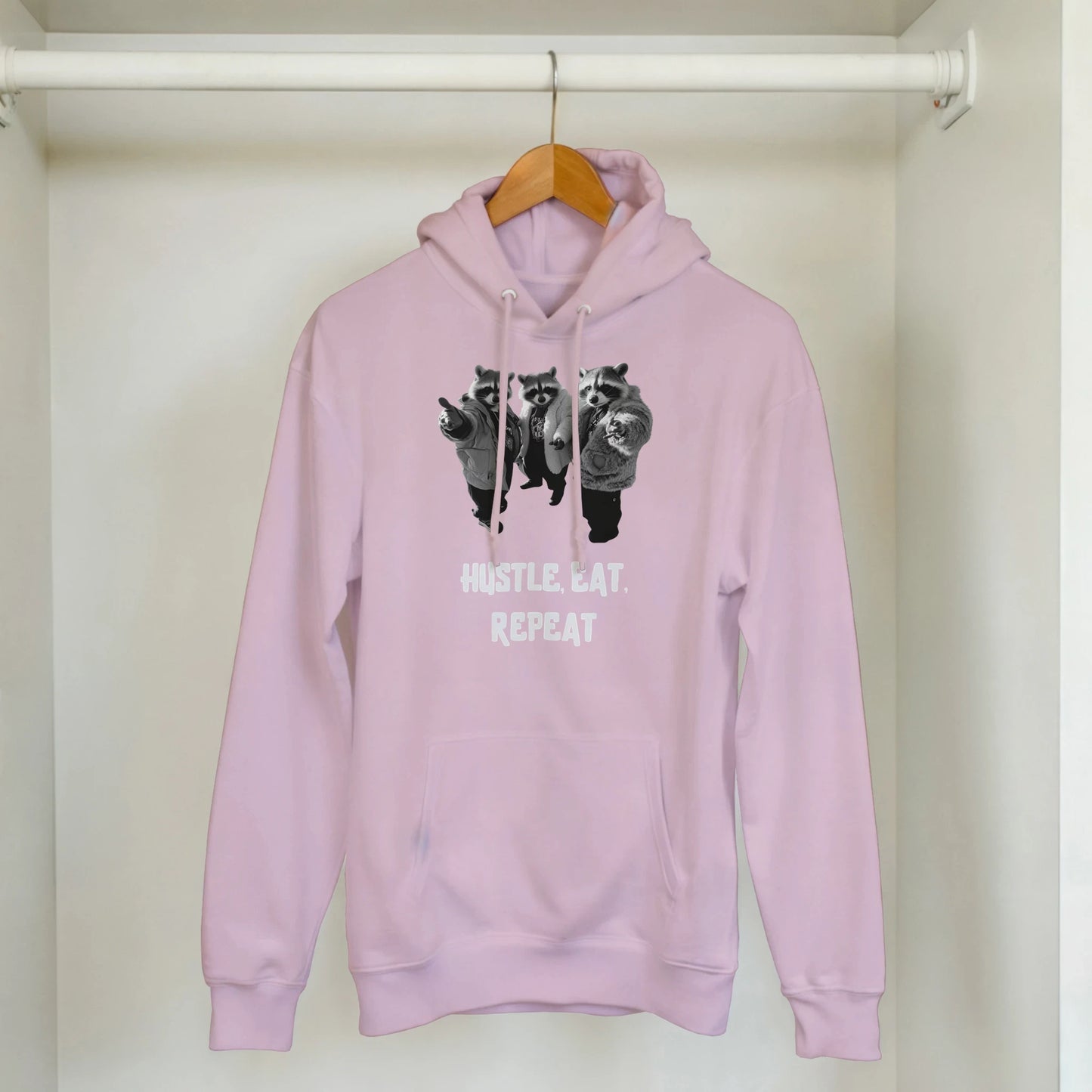 Hustle, Eat, Repeat Raccoon Hoodie - ROMAG Store