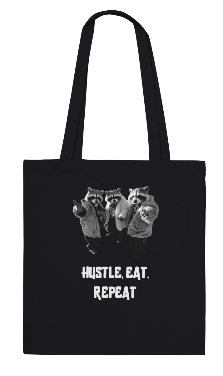 Hustle, Eat, Repeat - Raccoon Crew Tote Bag - ROMAG Store