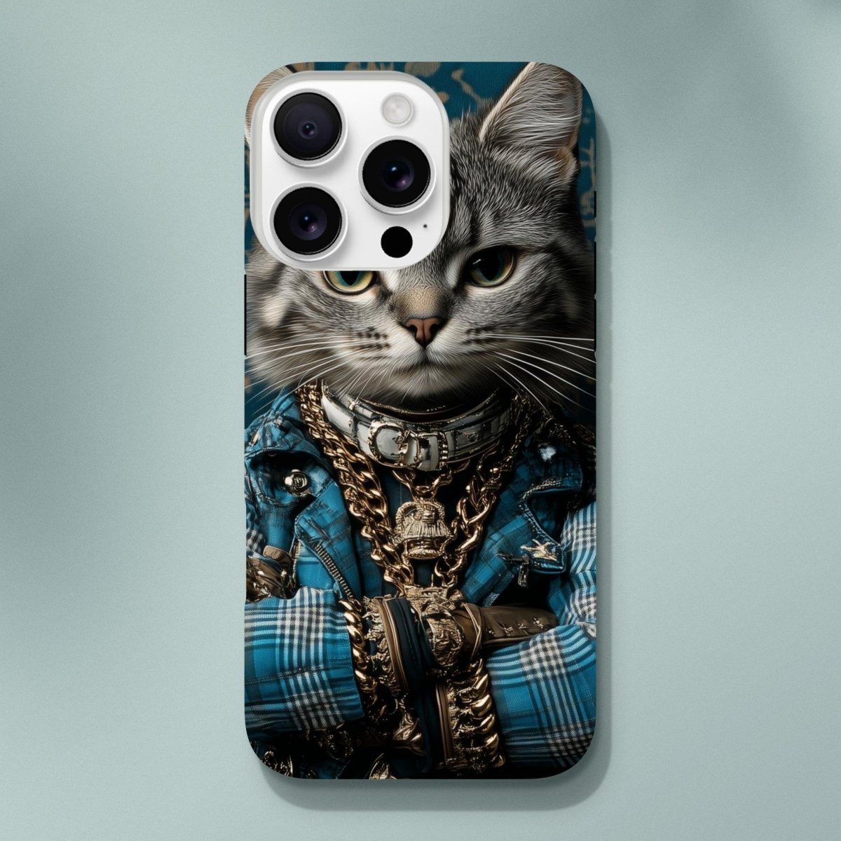 Cool Cat in Plaid & Gold iPhone Tough Case - ROMAG Store