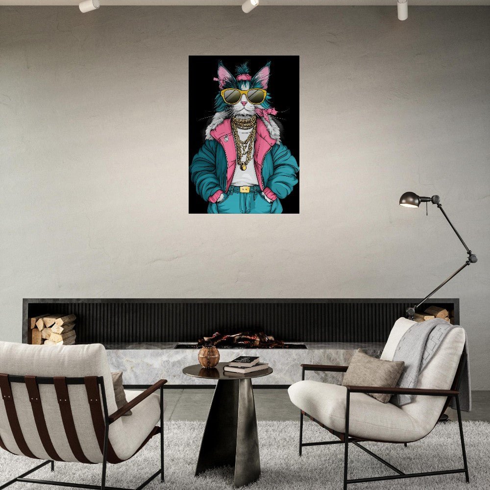 Cool Cat in Teal & Pink Canvas Art - ROMAG Store