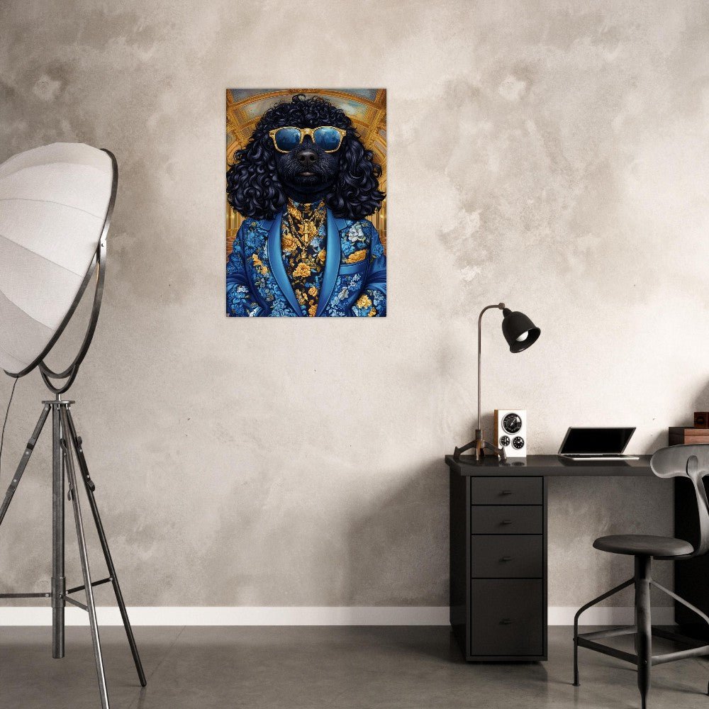 Dapper Dog in Blue Floral Suit Canvas Art - ROMAG Store