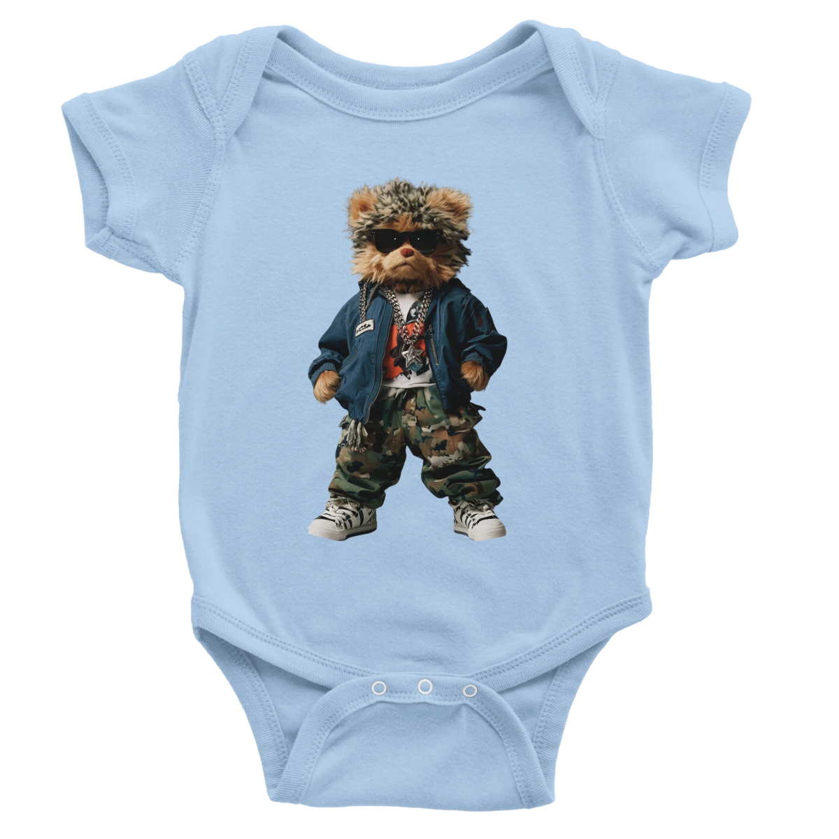 Cool Camo & Shades Bear Baby Short Sleeve Bodysuit - ROMAG Store