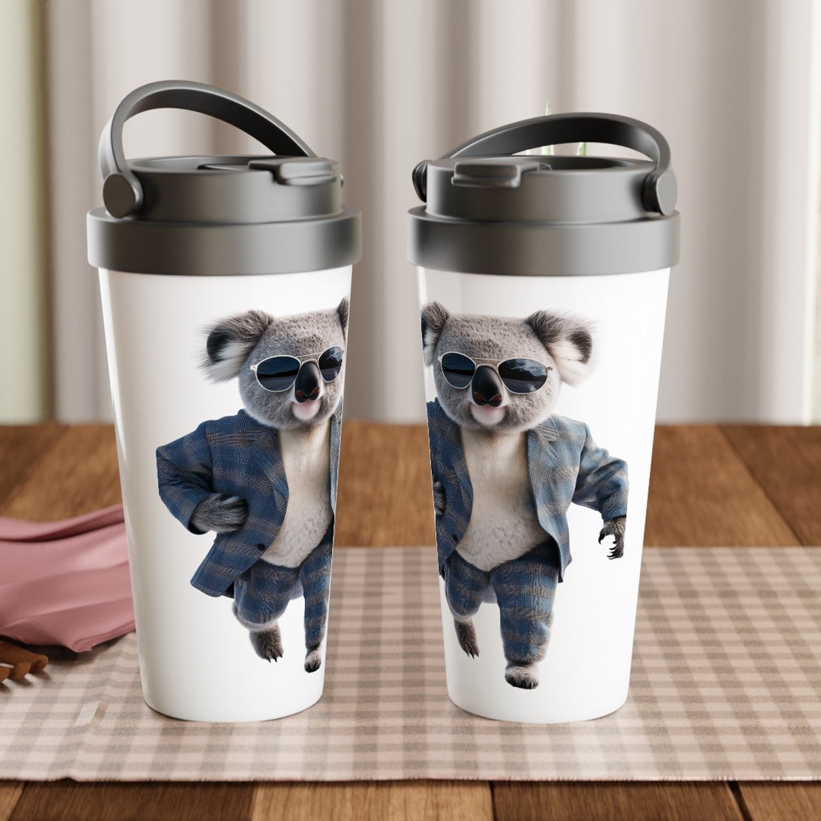 Koala Boss in Plaid Suit Travel Mug - ROMAG Store
