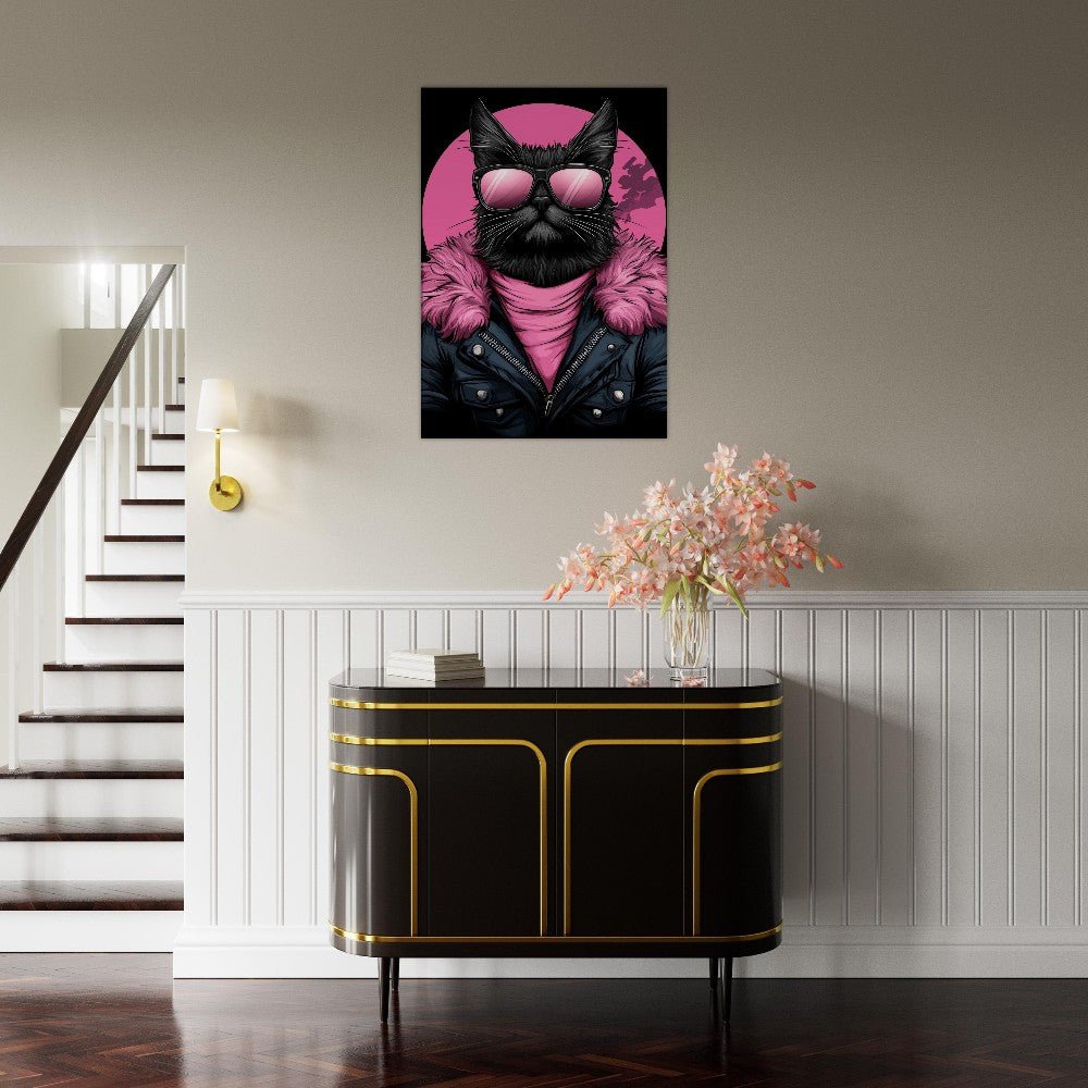 Rebel Cat in Pink Fur Canvas Art - ROMAG Store