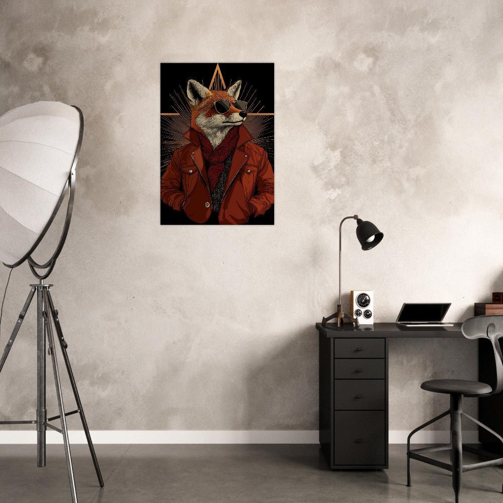 Chic Fox in Leather Jacket Canvas Print - ROMAG Store