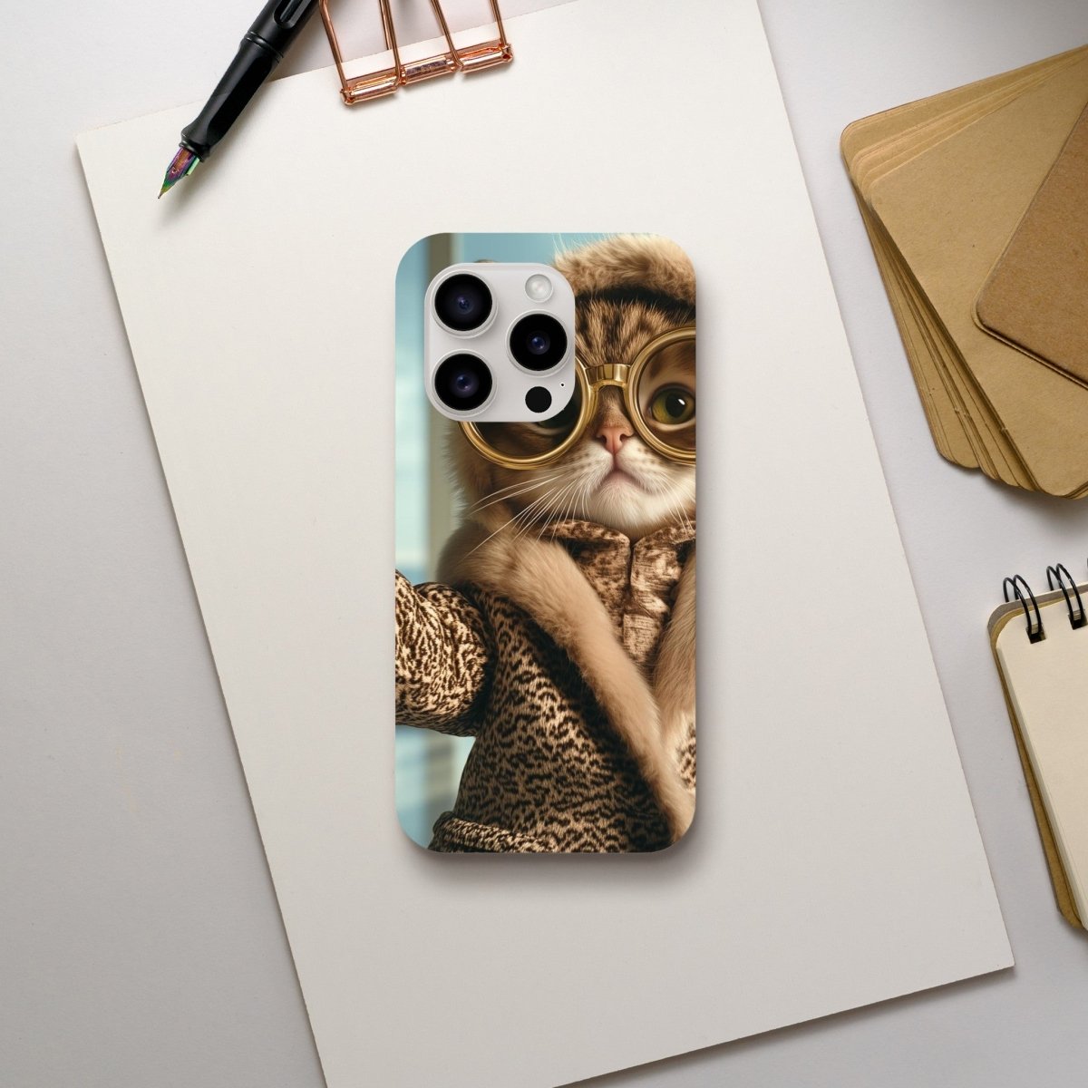Chic Cat in Leopard Print Fur Coat iPhone Tough Case - ROMAG Store