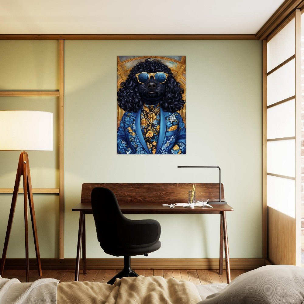 Dapper Dog in Blue Floral Suit Canvas Art - ROMAG Store
