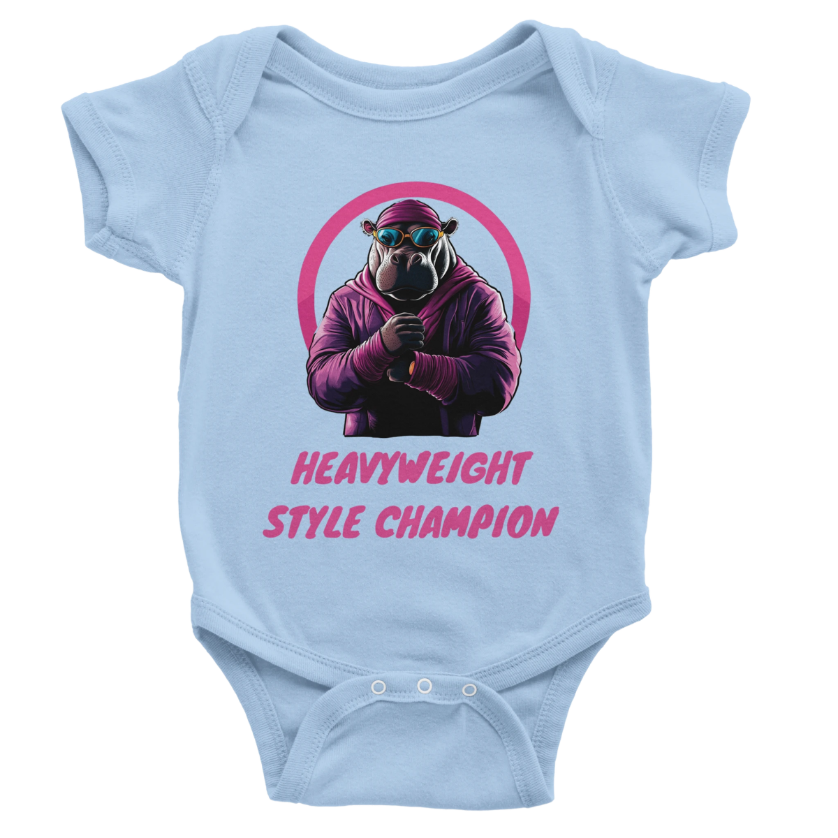 Heavyweight Style Champion Hippo Baby Short Sleeve Bodysuit - ROMAG Store