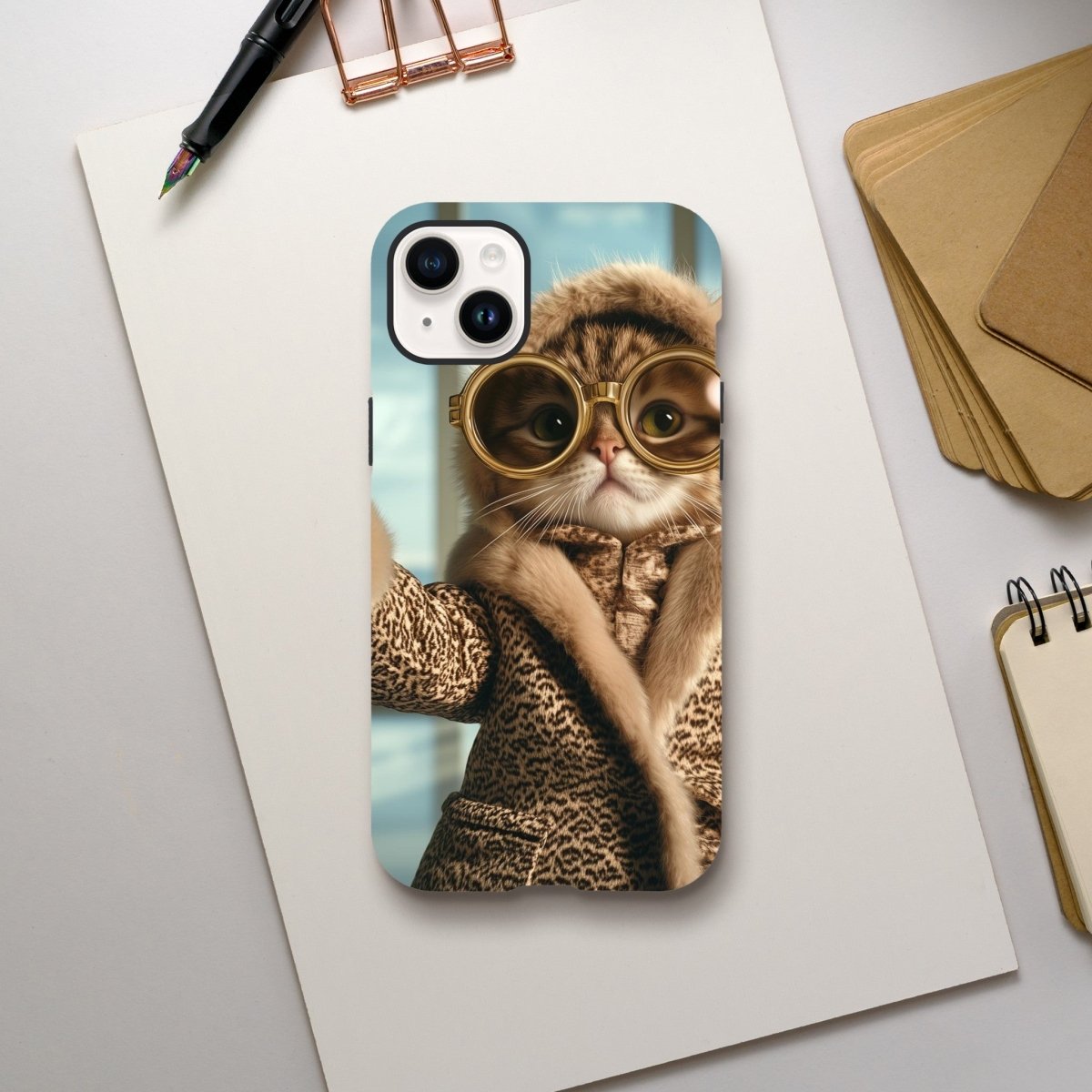 Chic Cat in Leopard Print Fur Coat iPhone Tough Case - ROMAG Store