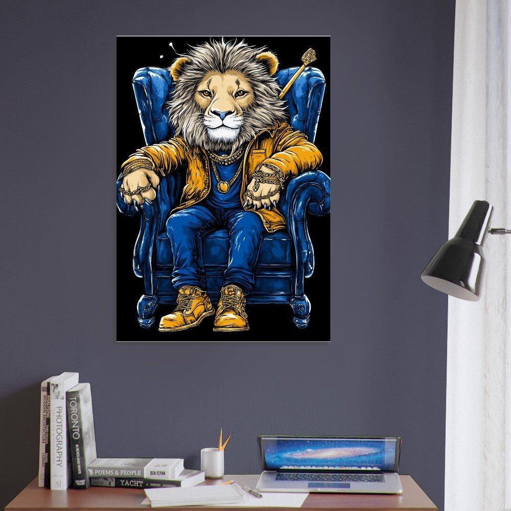 Royal Lion in Blue & Gold Canvas Art - ROMAG Store