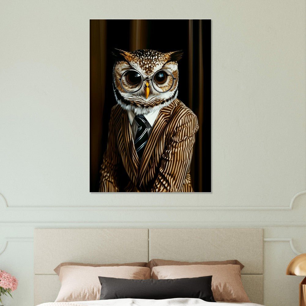 Owl in Pinstripe Suit Canvas - ROMAG Store