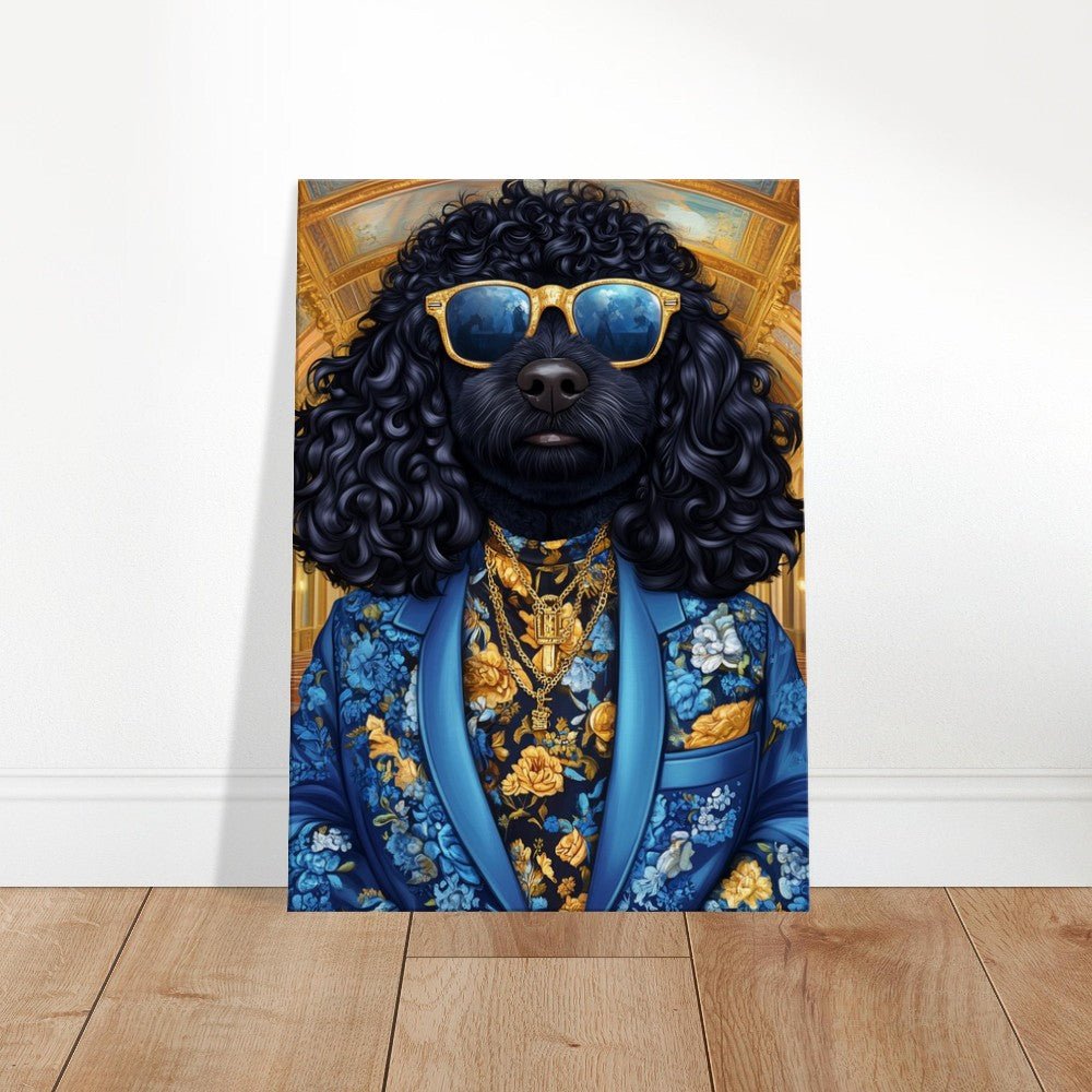 Dapper Dog in Blue Floral Suit Canvas Art - ROMAG Store