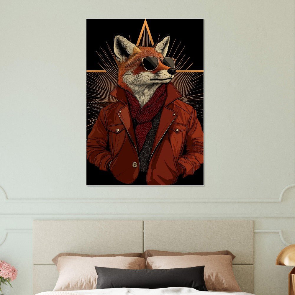 Chic Fox in Leather Jacket Canvas Print - ROMAG Store